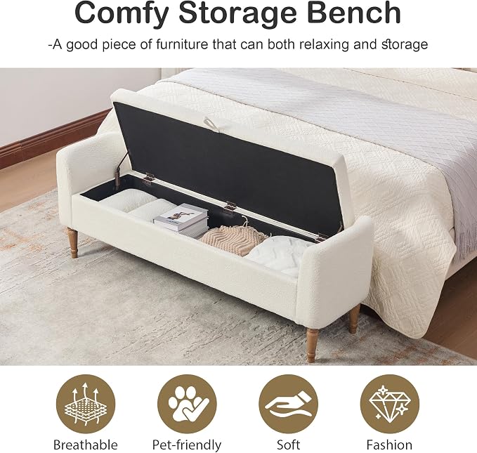 Chifee & Vingol 66" W Storage Benches End of Bed Bench - Image 4