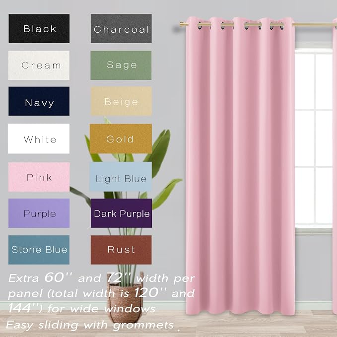 KOUFALL Light Pink Blackout Curtains 72 x 84 Inches Long - Image 2