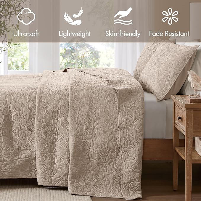 Madison Park Queen Quilt Bedding Set, Cottage-Inspired Damask, Classic Stitch - Image 2