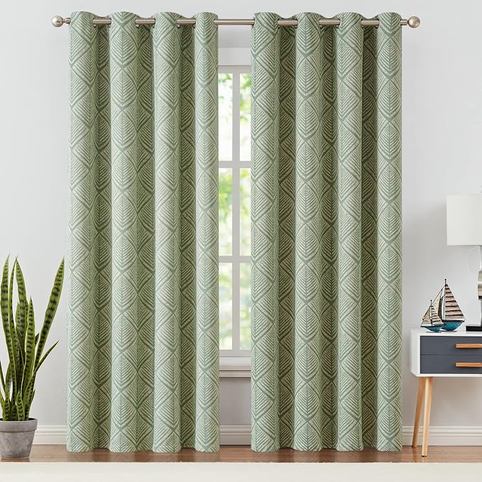 jinchan Sage Green Blackout Curtains Geometric Grommet 84 inch 2 Panels | Room - Image 2