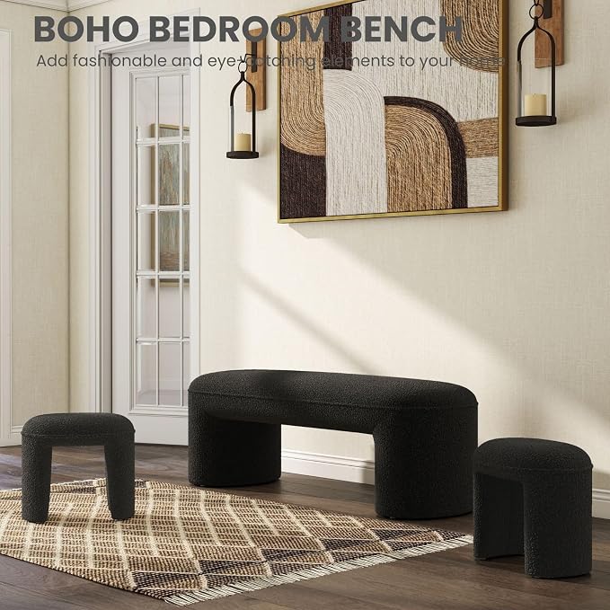 3-Piece Nesting Ottoman Bench Set，53" Long Upholstered End of Bed Bench - Image 4