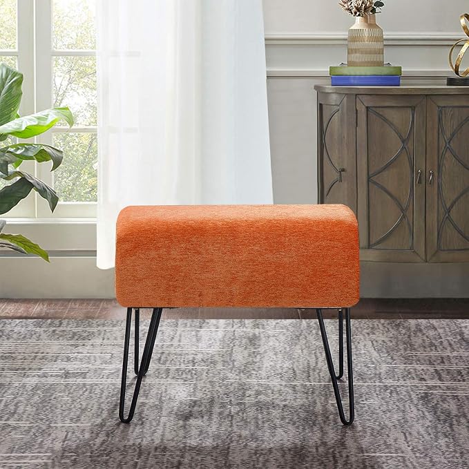Home Soft Things Jacquard Chenille Ottoman, Tanga-Burnt Orange, Fuzzy Entry Way - Image 2