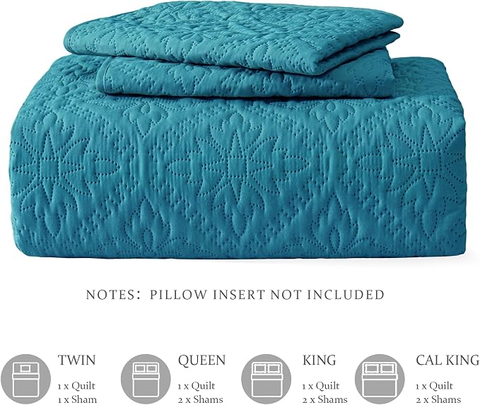 Exclusivo Mezcla California King Quilt Set, Teal | Lightweight Soft Bedspreads - Image 6