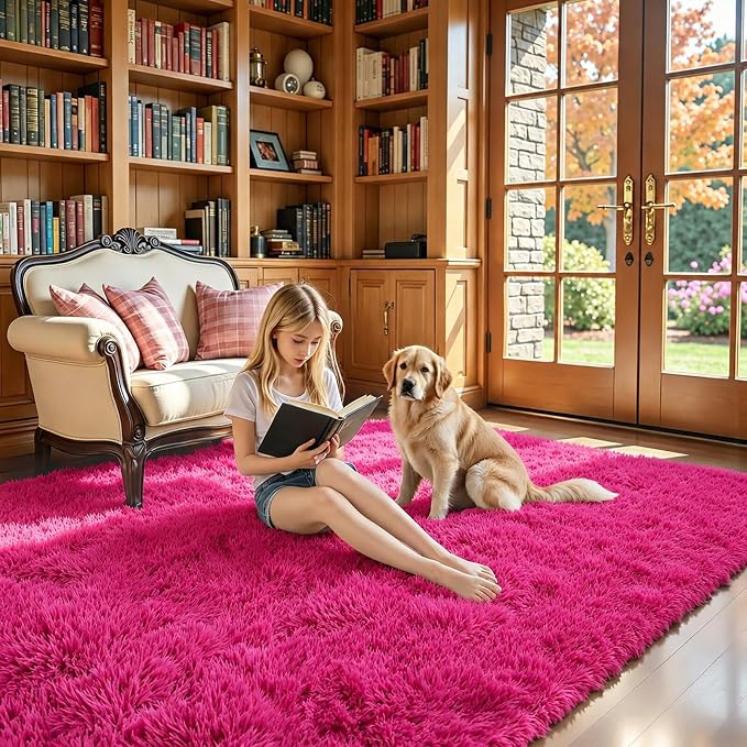 Fluffy Rug Shag Area Rug, Hot Pink 3x5 Area Rugs - Image 7