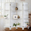 Room Divider with Shelves, 4 Panel Distressed White | Partition Room Dividers by AMBITION+LAND