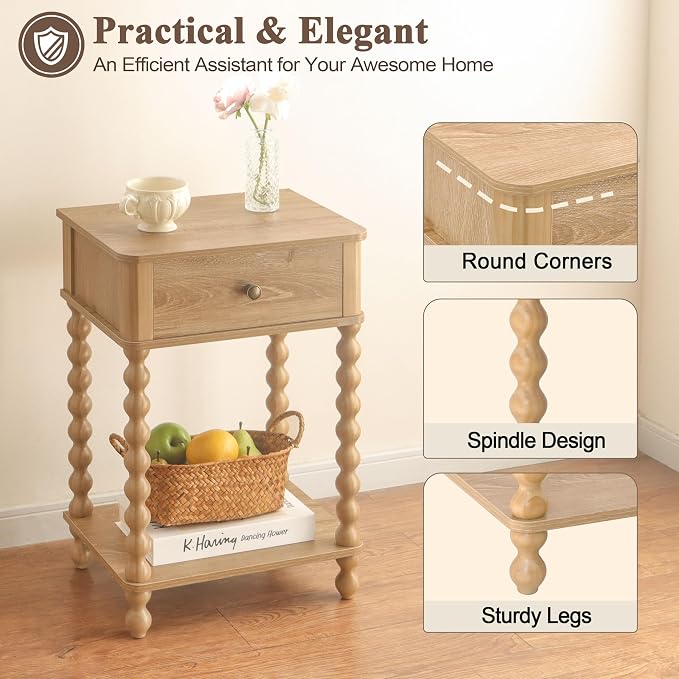 AWASEN Night Stand, Wood End Table - Image 4