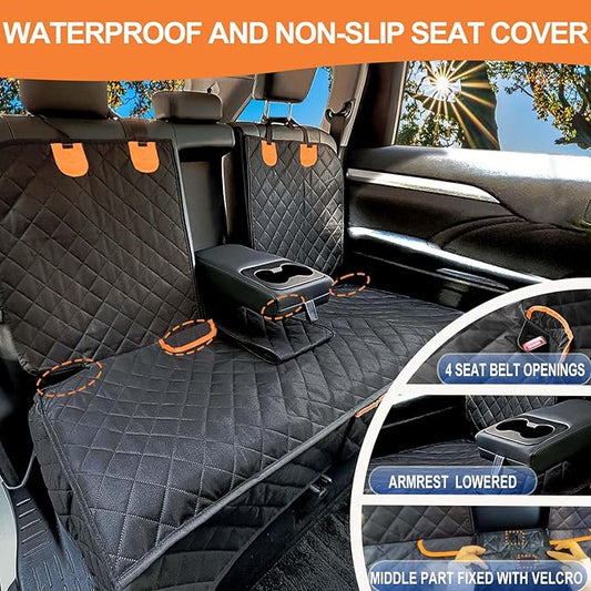 Dog Car Seat Cover for Back Seat Bench Cover, Compatible for Armrest 100% Waterproof & Nonslip Backseat Protector for Pet （XL）