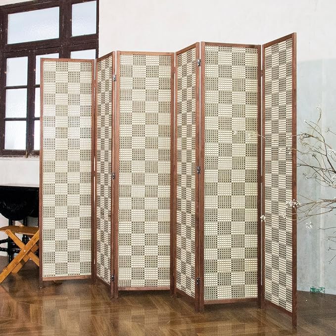 6 Panel Bamboo Room Divider, 5.6 ft Tall Double-Sided Folding Privacy Screen - Image 2