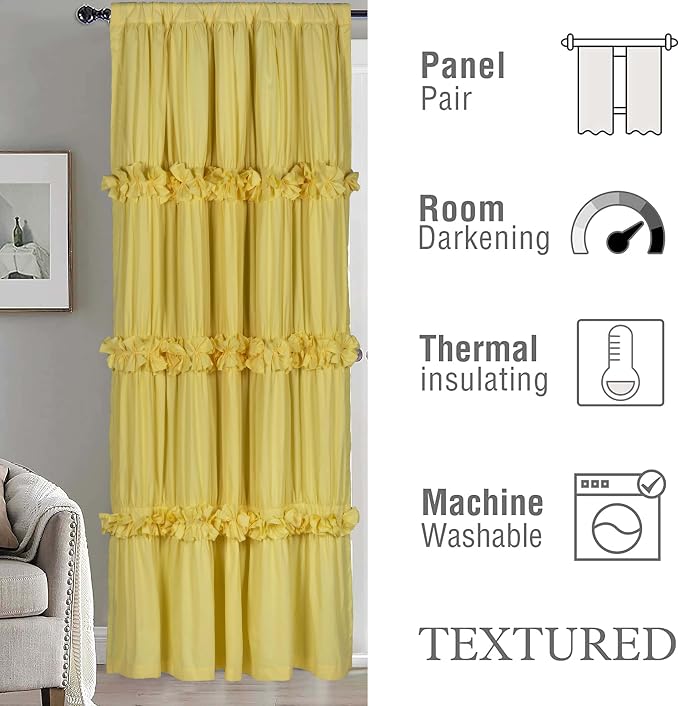 Blackout Window Curtains Bright Yellow, Rustic Rod Pocket Drapes - Image 3