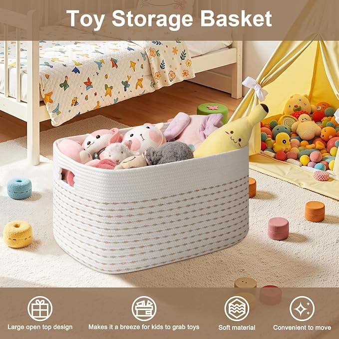 OIAHOMY 75L Blanket Basket, Woven Cotton Rope Basket - Image 5