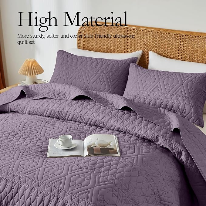akkialla King/Cal King Quilt Set, Boho Geometric Pattern, Soft All-Season - Image 4