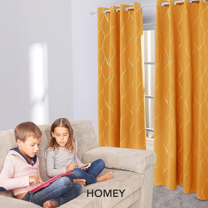 Deconovo Print Blackout Curtains, Wave Pattern Grommet Room Darkening Window - Image 4