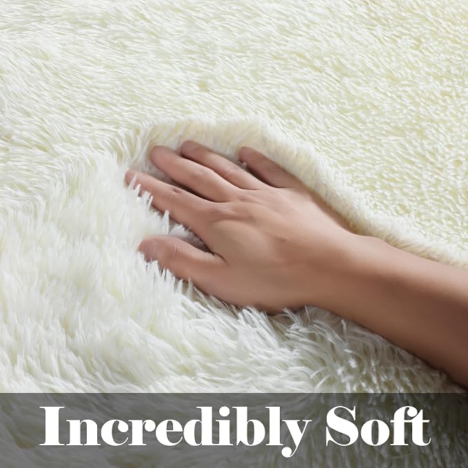 Cream White Runner Rugs for Bedroom Living Room, Ivory Fluffy 2x6 Bedside - Image 2