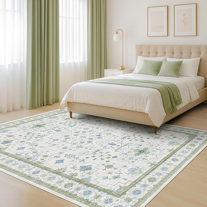 Cream Oushak 6x9 Bedroom Rug by HazoHaus