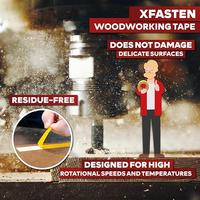 XFasten Bulk Double Sided Woodworking Tape 1-inch, 2,592 Feet Total (24-Pack) Residue-Free Removable Double Sided Tape for Woodworking Router Template, Woodworkers CNC Routing Machine