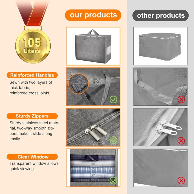 2 Pack 105L Comforter Storage Bags, Extra Large Bedding Storage Bags - Image 4