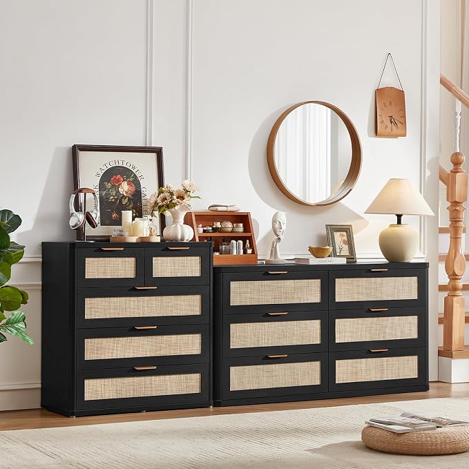 LEYAOYAO Rattan Dresser for Bedroom Set of 2, 33.5" Tall Chest of Drawers - Image 7