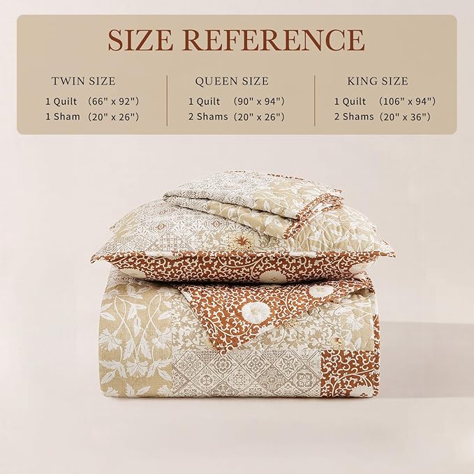 King Size Quilt Set-3 Pieces Soft King Bedspread Floral Patchwork Quilt | - Image 6