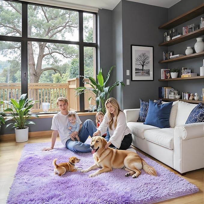 5x8 Purple Starry Shag Area Rug - Image 2