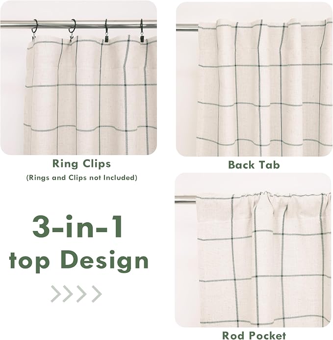 DriftAway 100% Blackout Plaid Linen Curtains W52xL63 Loden Green | 100% Blackout - Image 5