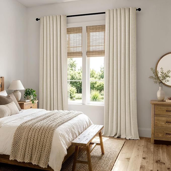 MIULEE 100% Blackout Linen Curtains 42 x 84 Inch Light Ivory 2 Panels | Thermal - Image 8