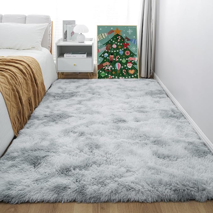 6x9 Tie-Dye Gray Shag Rug for Bedroom, Soft Plush Fluffy Carpet | Gray Area Rug - Image 8