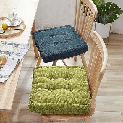 Meditation Floor Pillow 2 Pack Large Square and Round Floor Cushions for Adults Blue Corduroy Floor Seat Pillows Cushion for Living Room Balcony Tatami Yoga,18x18 Inch