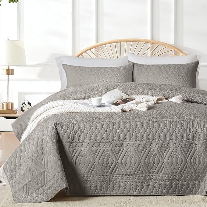 akkialla King/Cal King Size Quilt Bedding Set, Dark Grey Lightweight Microfiber by akkialla