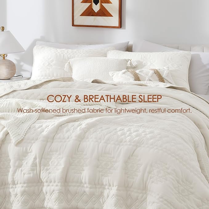 WDCOZY Boho Ivory Oversized California Cal King Size Quilt Bedding Sets - Image 6