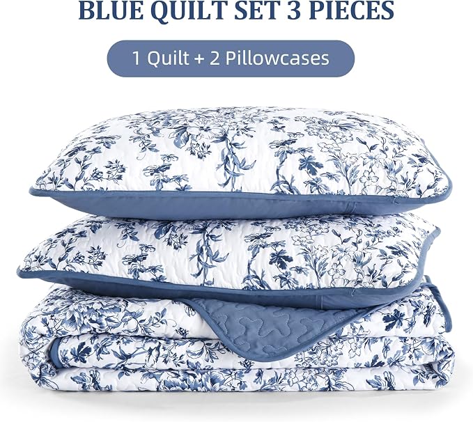 WONGS BEDDING Botanical Quilt King Size, 3 Pieces Bedspread Set, Microfiber - Image 7