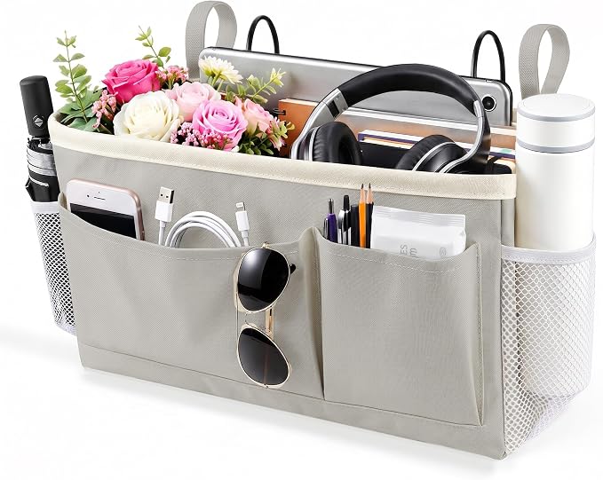 Bedside Caddy for Dorm Bed, Bedside Storage Bag Hanging Organizer | Metal Frame by Fabtotes