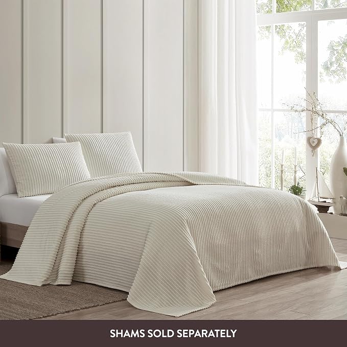 Beatrice Home Fashions Queen Channel Chenille Bedspread, Ivory | Soft, - Image 3