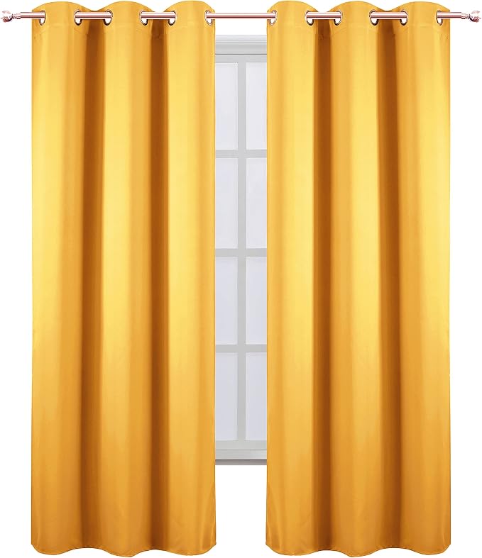 Yellow Thermal Blackout Curtains/38 x 84 Inch/Set of 2 Panels Room Darkening - Image 2