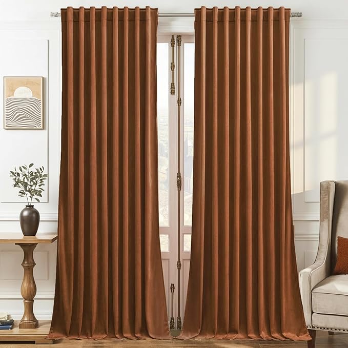 Timeper Burnt Orange Velvet Curtains W62 x L96 inches 2 Panels, Light Blocking by Timeper