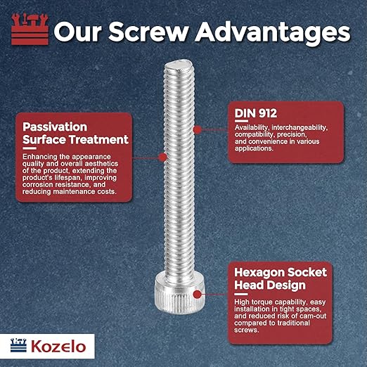 Kozelo 50pcs Socket Head Cap Screws - [M6-1 x 45mm] 304 Stainless Steel Allen Socket Drive for Electrical Motor 3D Printing Fan Engine Replacement Use, Silver