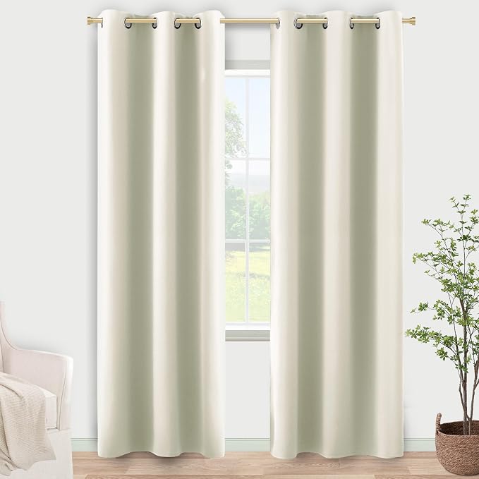 KOUFALL Cream Curtains for Small Windows, Room Darkening 80% Blackout Narrow 38 by KOUFALL