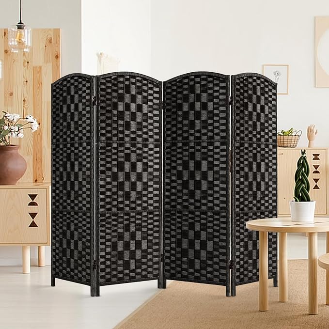 HALLYBEE Short Room Divider, Small Folding Privacy Screens, 4 Panel Black | by HALLYBEE