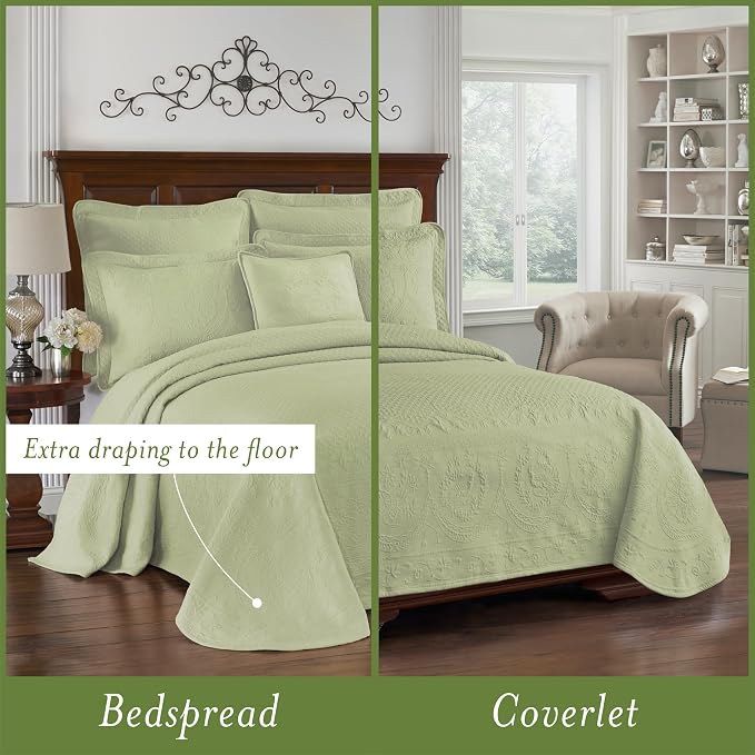 King Charles Modern Farmhouse Floral Matelasse Bedspread, 100% Cotton - Image 3