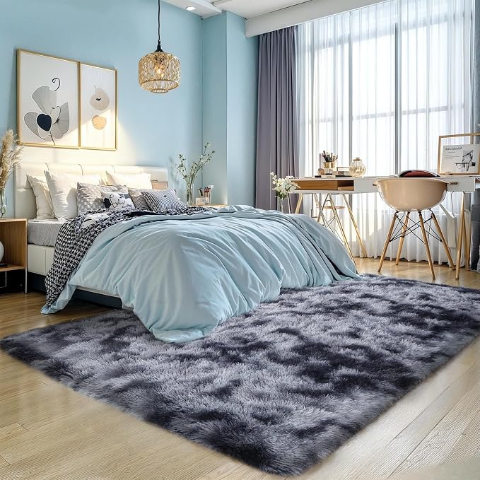 6x9 Thick Tie-dye Dark Grey Shag Rug - Image 9