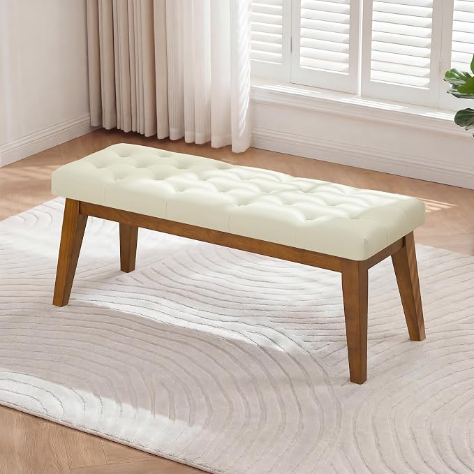 43.5" Upholstered Bedroom Bench, Faux Leather Entryway Bench by CACFTII