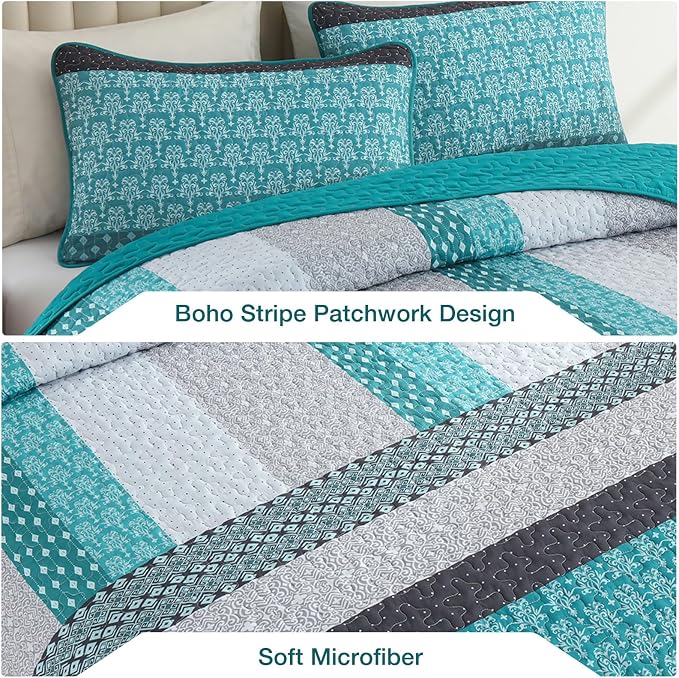 WONGS BEDDING Stripe Quilt Set, Breathable All-Season Coverlet - Image 5