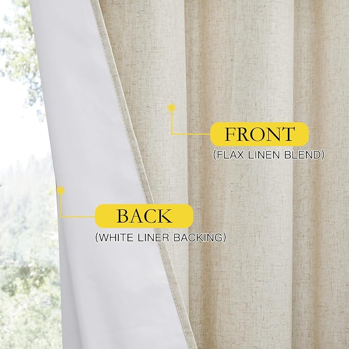 NICETOWN Farmhouse Style 100% Blackout Natural Linen Warm Curtains 90 inches - Image 7