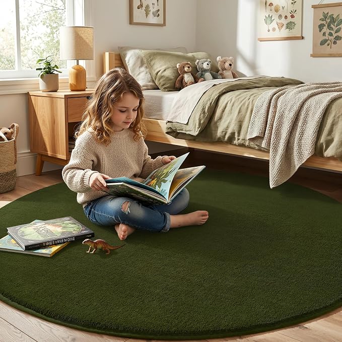 Olive Green Round Area Rugs 4ft Circle Rugs - Image 4
