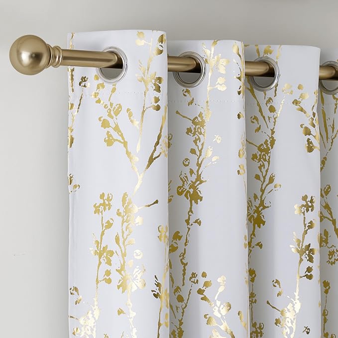NICETOWN Gold Foil Printed 100% Blackout Floral Curtains - Image 2
