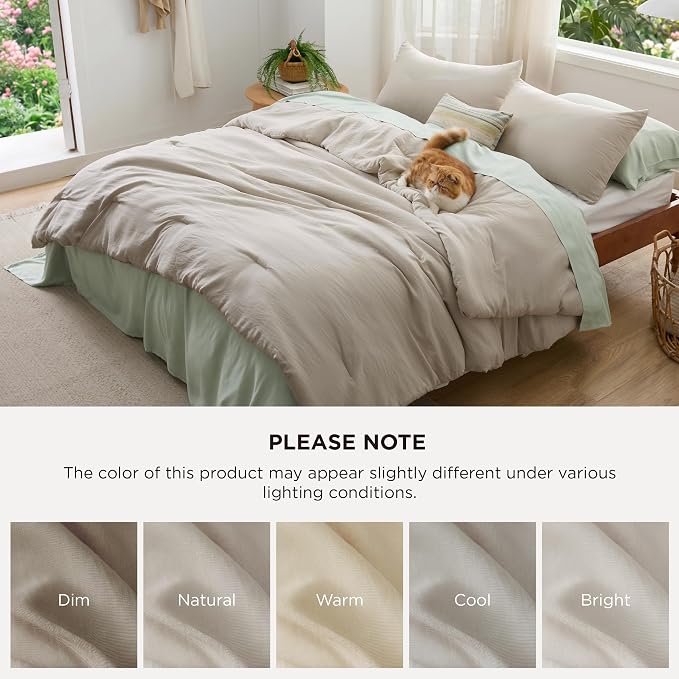 Bedsure Queen Comforter Set, Muted Linen Soft Prewashed Bedding - Image 7