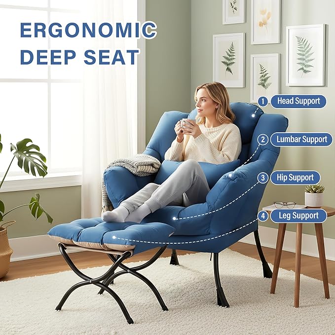 Furlide Lazy Chair with Ottoman, Modern Lounge Chair with Lumbar Pillow - Image 3