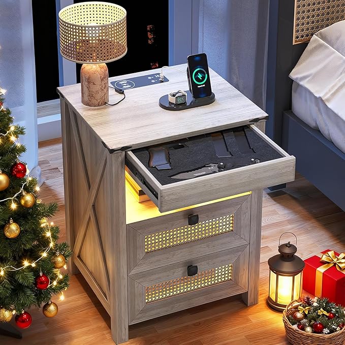 LED Nightstand with Gun Drawer & Charging Station | Human Sensor Lights by ACTKISS