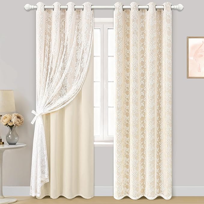 Yinhua Blackout Curtains for Bedroom Double Layer Beige Curtains for Living by yinhua