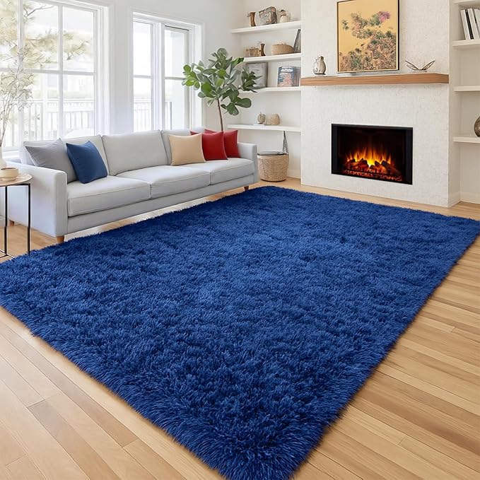 Blue Rug 4x6 Ft Fluffy Shag Rugs by PAGISOFE