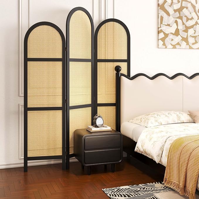 3-Panel Hand-Woven Rattan Room Divider, Tall Foldable Privacy Screen - Image 8